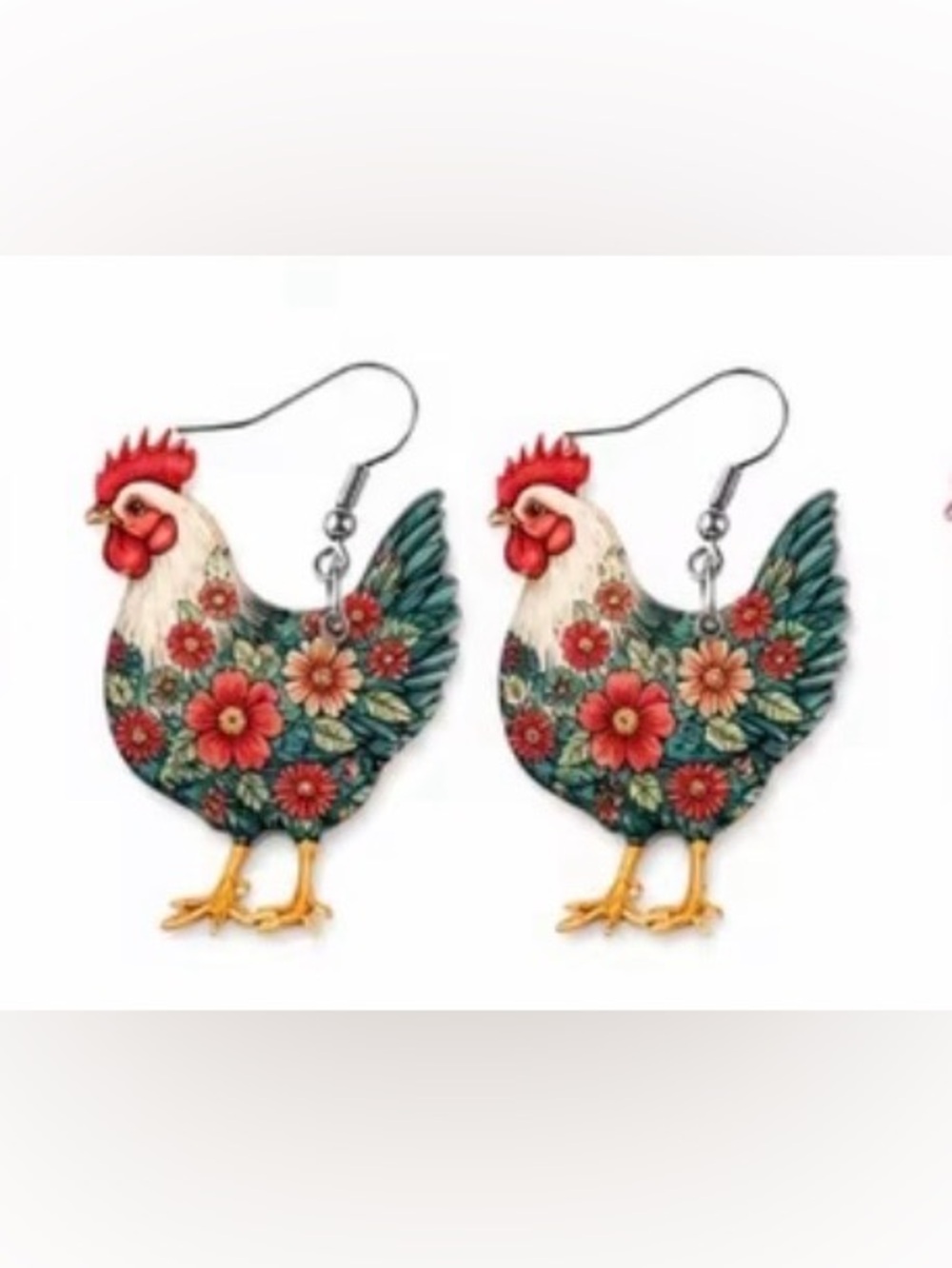 Teal Rooster Dangle Earrings - Multicolor Women Jewelry